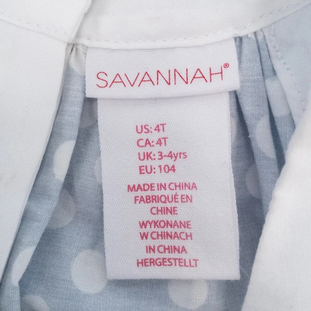 Savannah Dress Girls 4T‎ Blue Polka Dot Sleeveless A-Line Cotton NWT